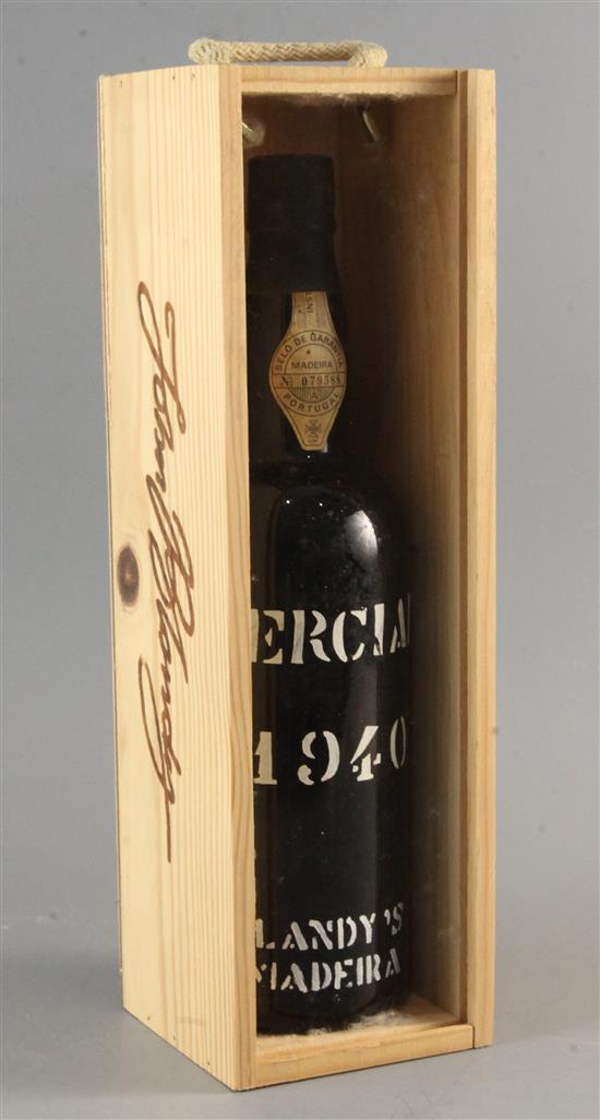 One cased bottle of Blandys Madeira Sercial, 1940.